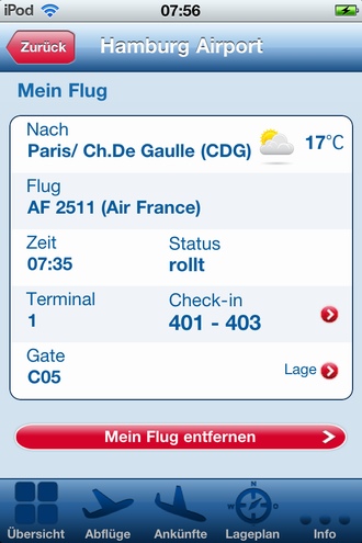 Flugdetails in Mein Flug